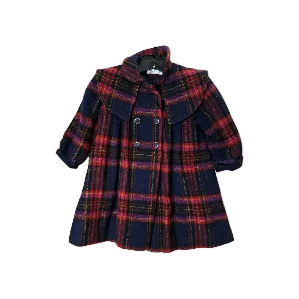 Vintage Rothschild sz 4 red/blue plaid swing wool coat lined usa made